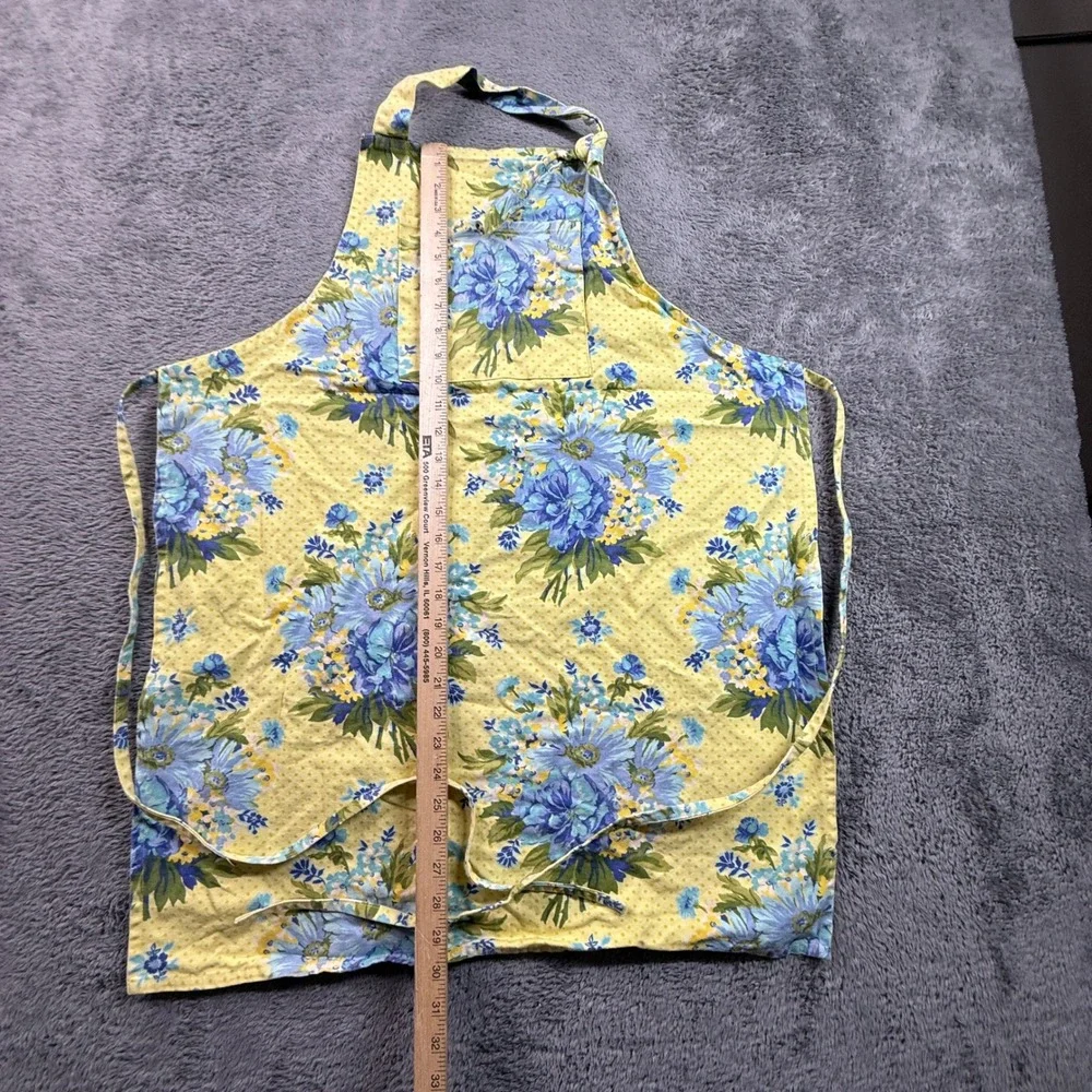 April Cornell Bib Apron Womens One Size Yellow Blue Floral Chintz Excellent